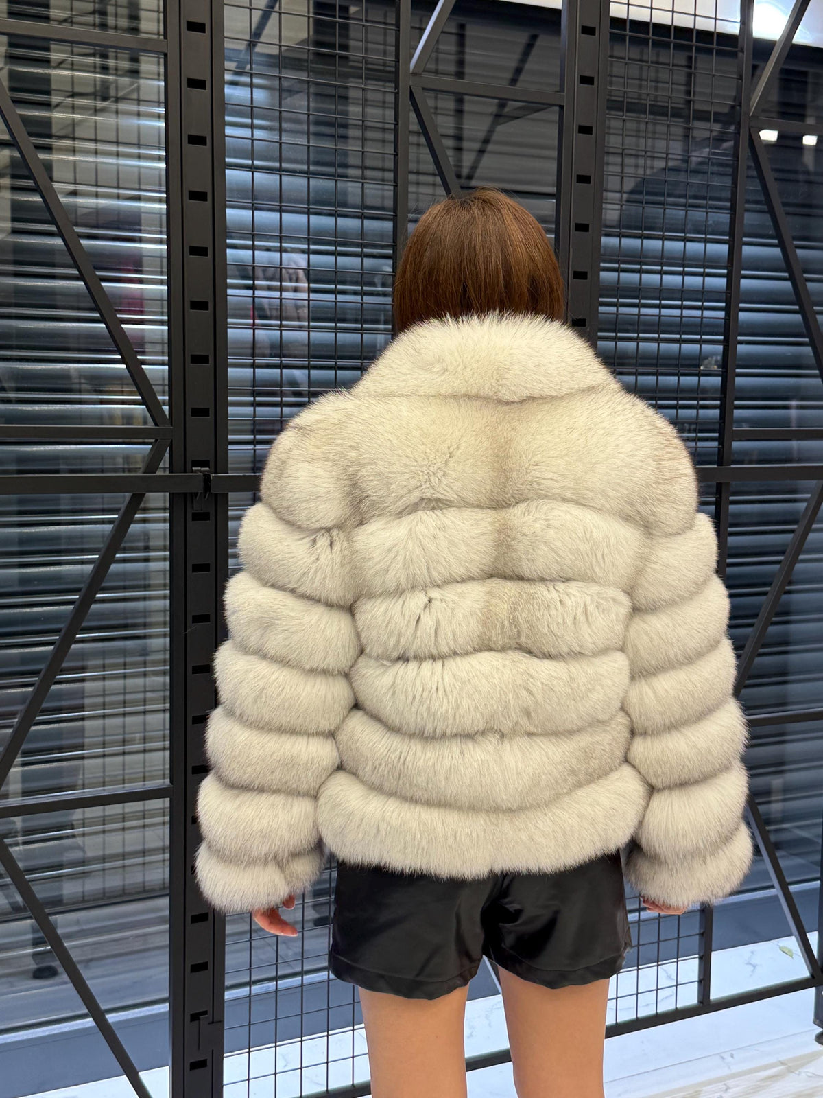 Women’s White Fox Fur Jacket, Handmade Detachable Sleeves Short Fur Coat