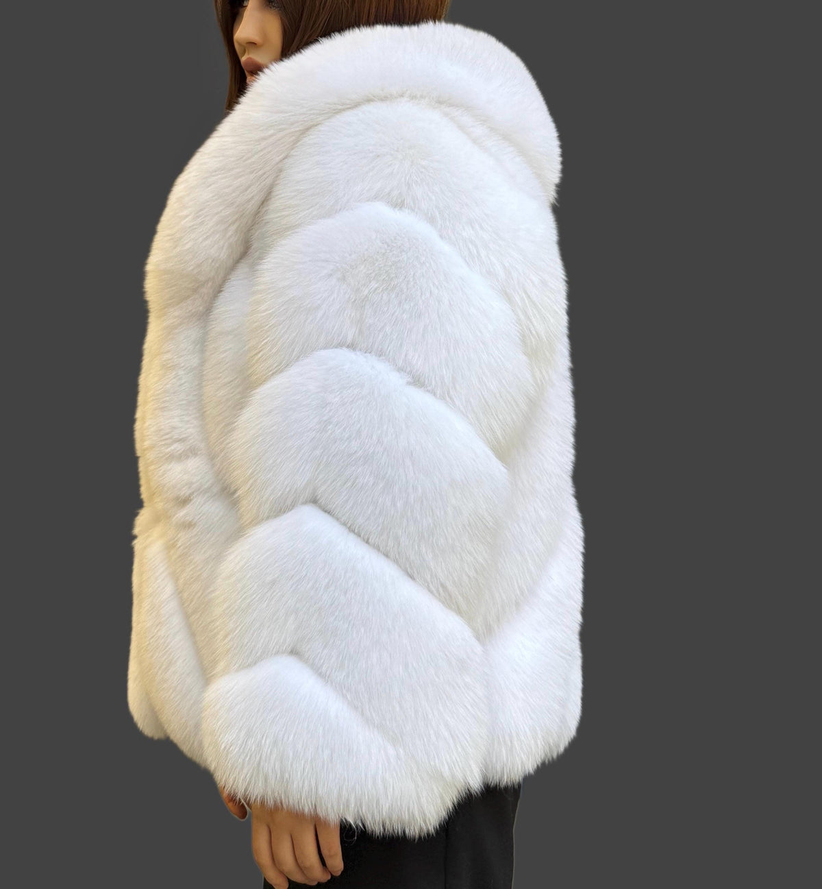 Shadow White Fox Fur Jacket, Handmade Short Fur Coat