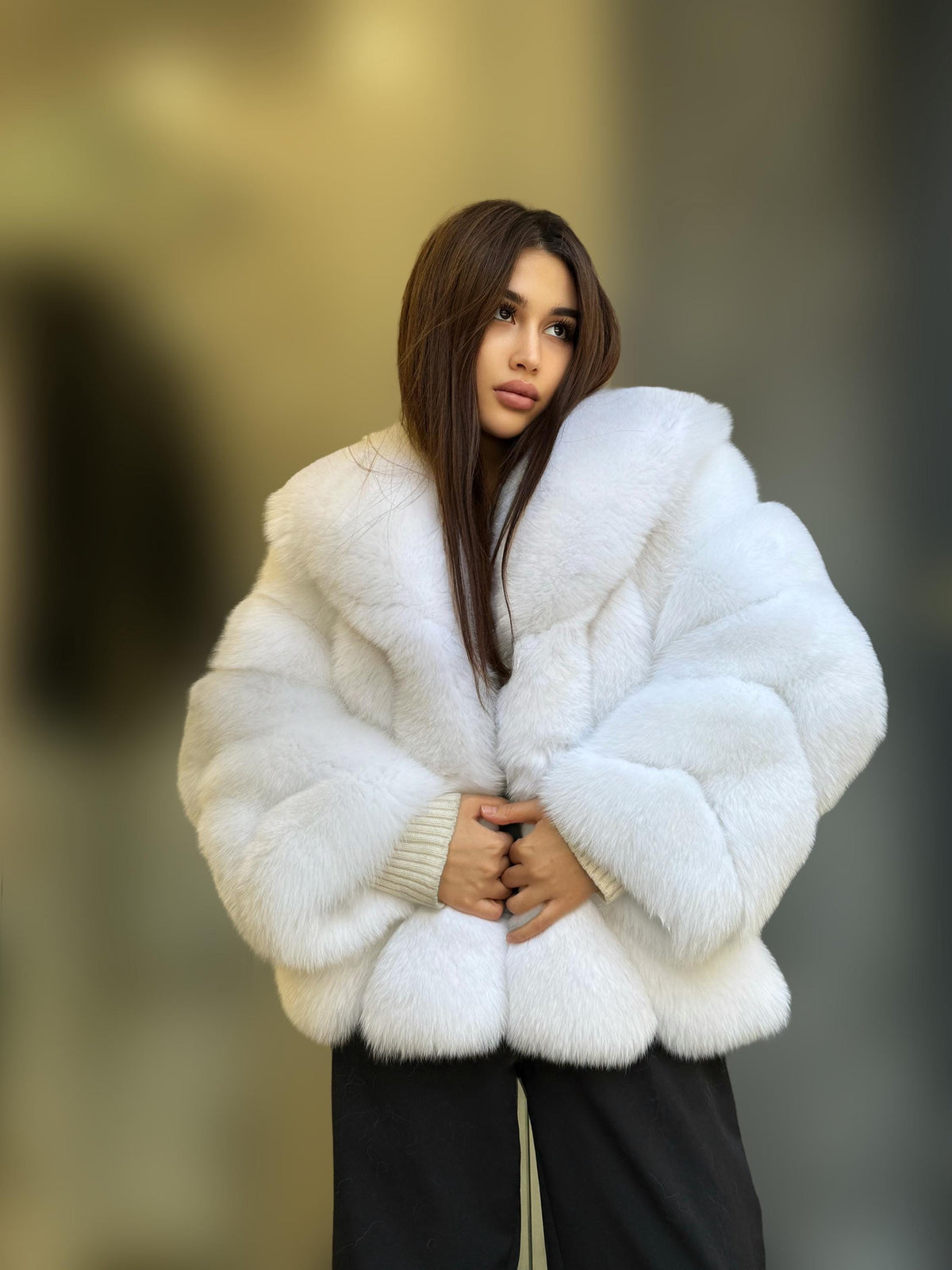 Shadow White Fox Fur Jacket, Handmade Short Fur Coat