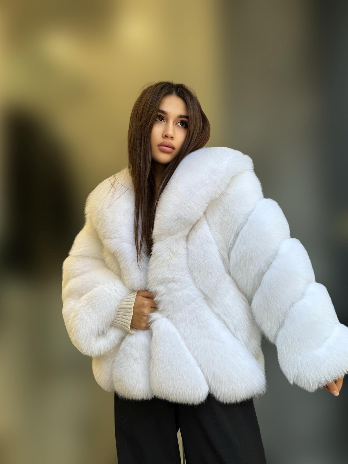 Shadow White Fox Fur Jacket, Handmade Short Fur Coat