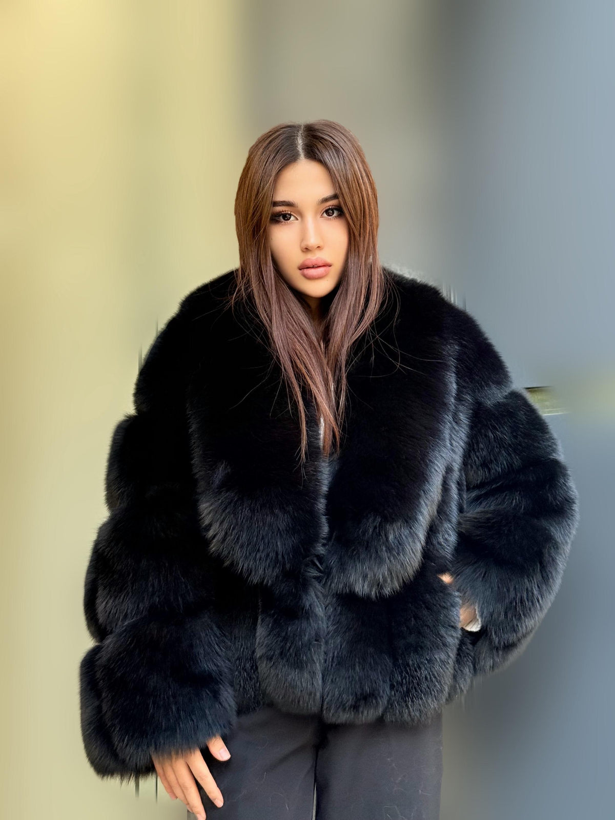 Black Fox Fur Jacket: Women’s Handmade Short Fur Coat