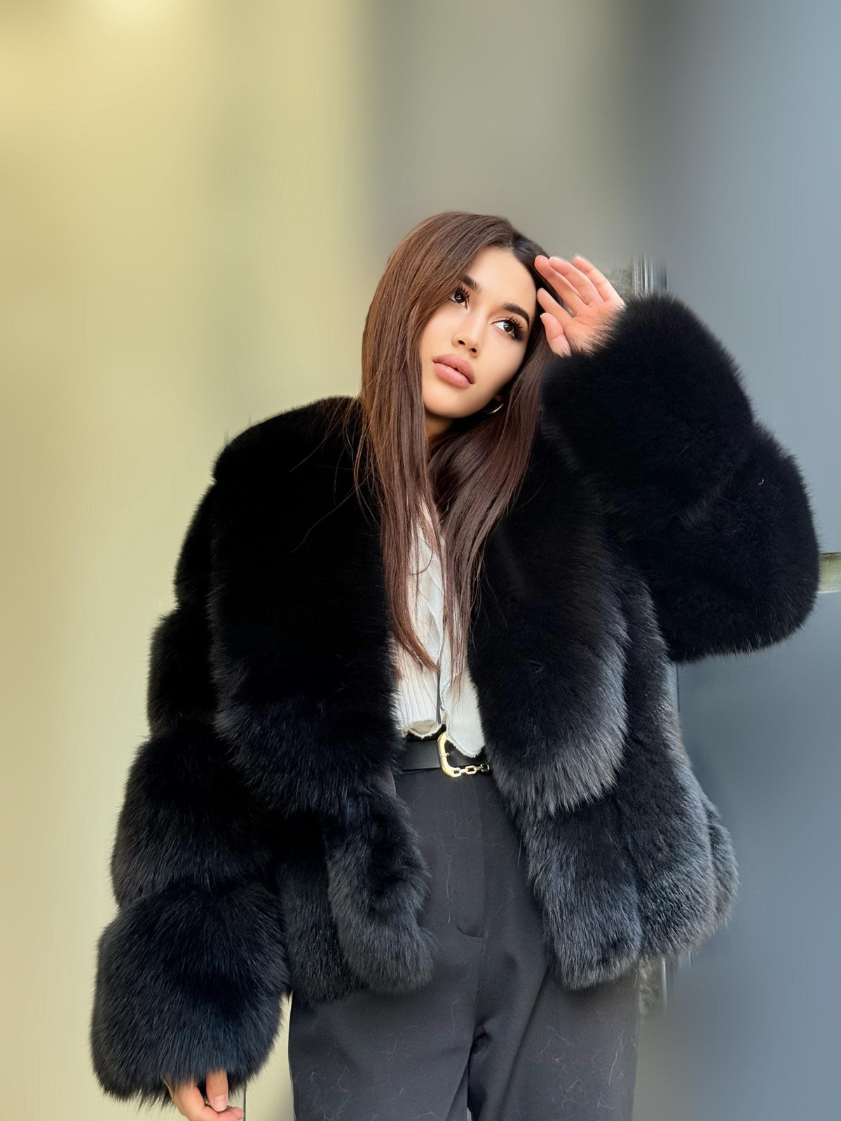 Black Fox Fur Jacket: Women’s Handmade Short Fur Coat