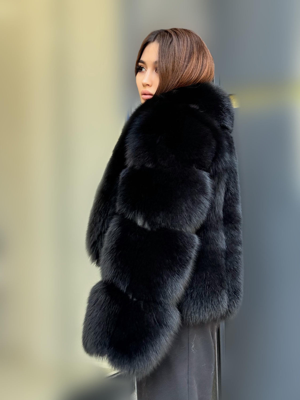 Black Fox Fur Jacket: Women’s Handmade Short Fur Coat