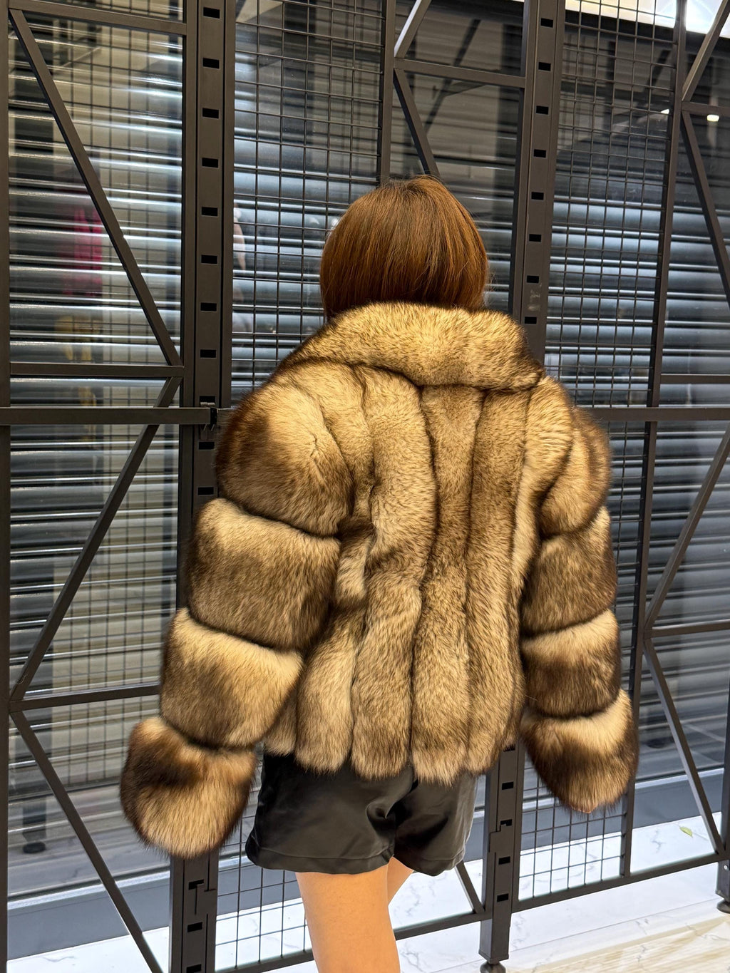 Beige Fox Fur Jacket, Short Detachable Sleeves Fox Fur Jacket, Women Fox Fur Coat