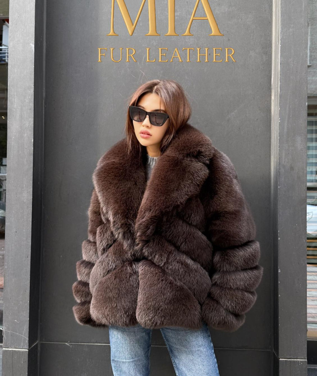 Brown Fox Fur Jacket: Women’s Short Fox Fur Coat. Chocolate Brown Fox Fur Jacket. Fox Fur Jacket