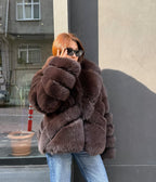 Brown Fox Fur Jacket: Women’s Short Fox Fur Coat. Chocolate Brown Fox Fur Jacket. Fox Fur Jacket