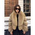 Camel Fox Fur Jacket Women, Short Handmade Fur Coat