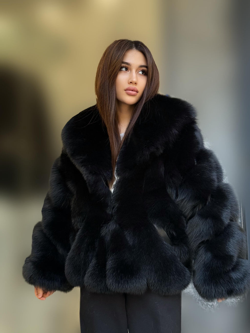 Black Fox Fur Jacket: Women’s Handmade Short Fur Coat