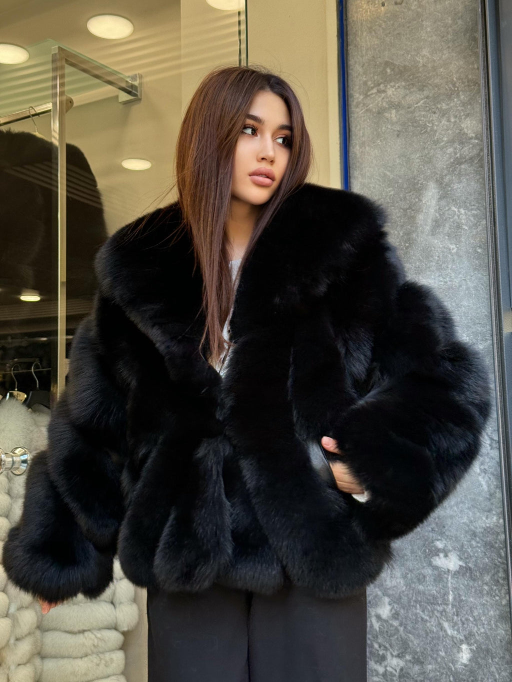 Black Fox Fur Jacket: Women’s Handmade Short Fur Coat