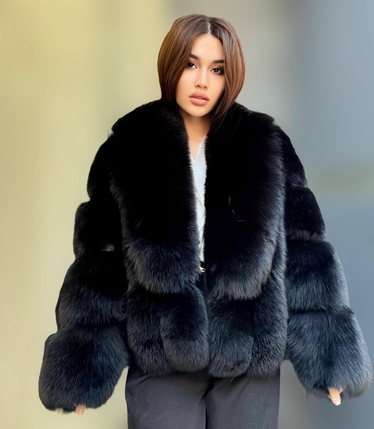Black Fox Fur Jacket: Women’s Handmade Short Fur Coat