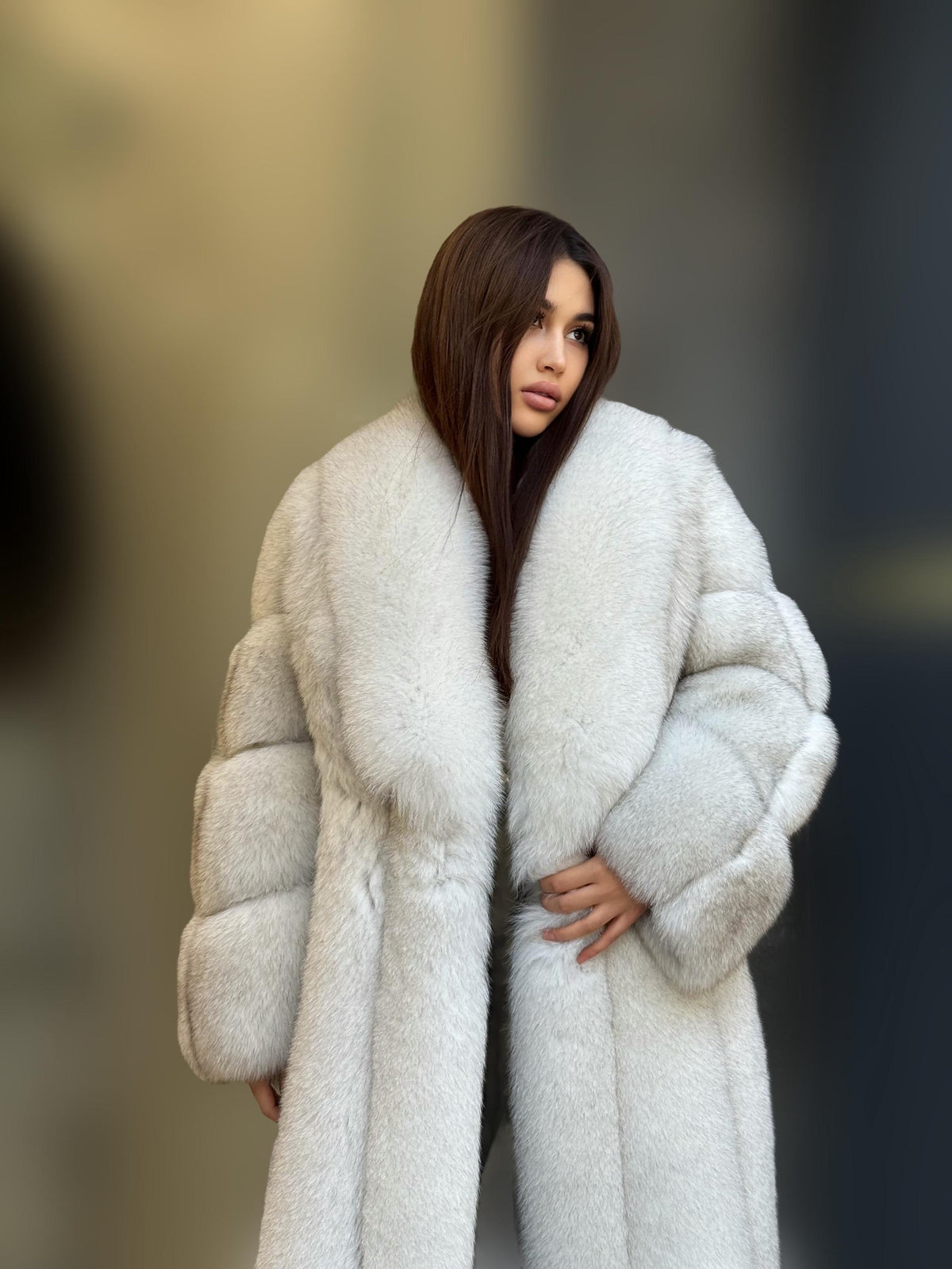 Long White Fox Fur Coat, Unisex Luxury Winter Fox Fur Jacket