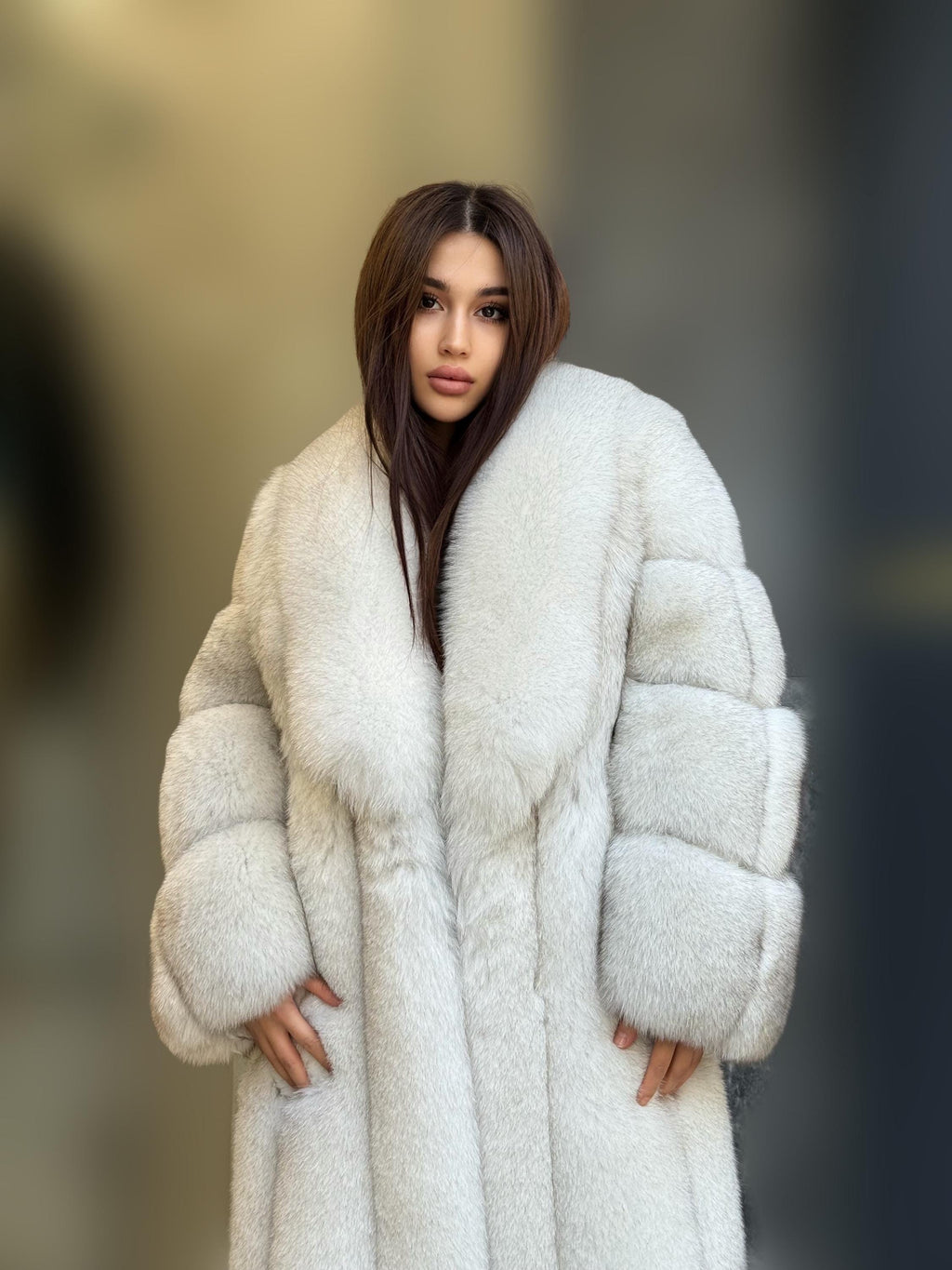 Long White Fox Fur Coat, Unisex Luxury Winter Fox Fur Jacket