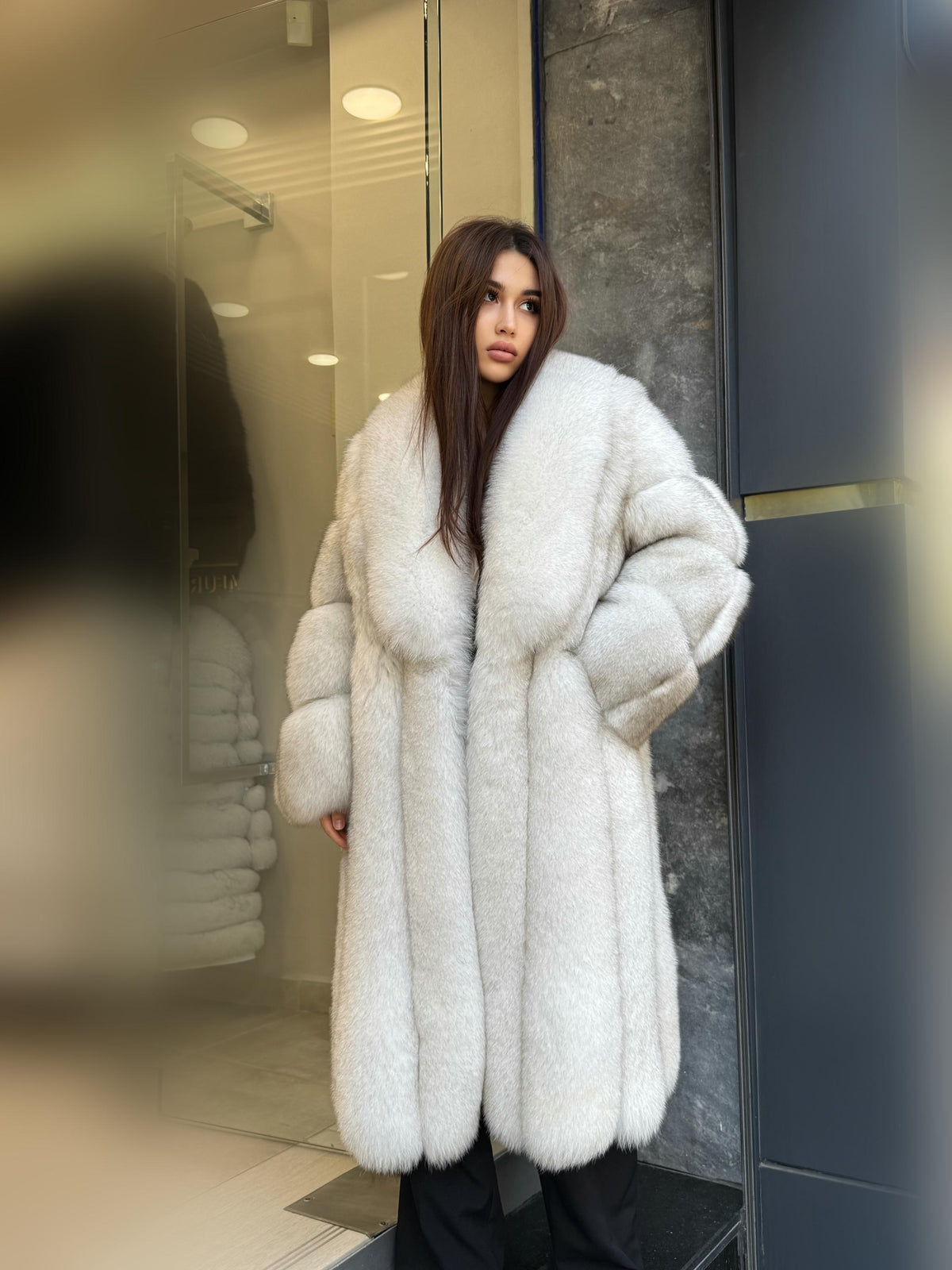 Long White Fox Fur Coat, Unisex Luxury Winter Fox Fur Jacket