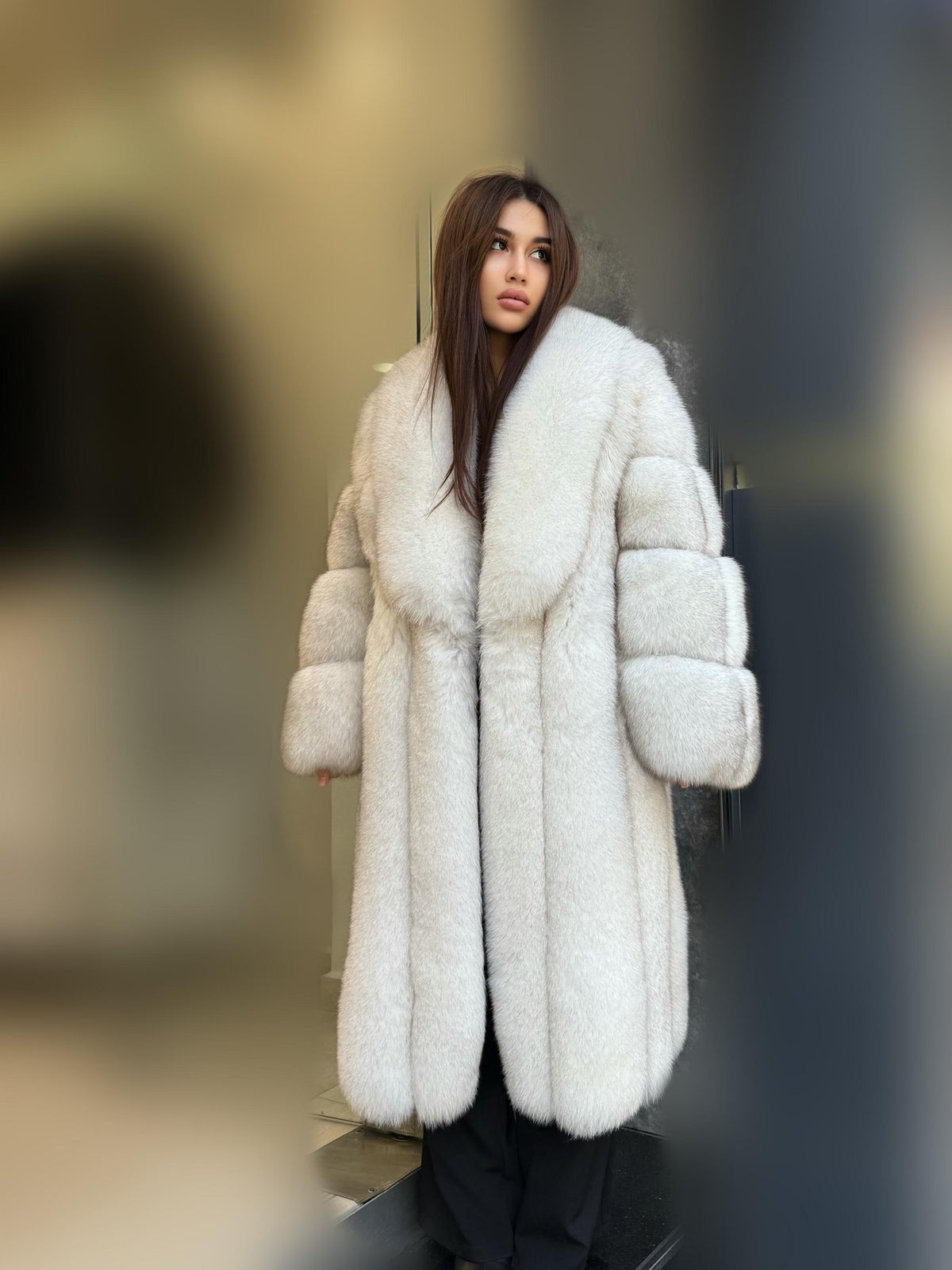 Long White Fox Fur Coat, Unisex Luxury Winter Fox Fur Jacket