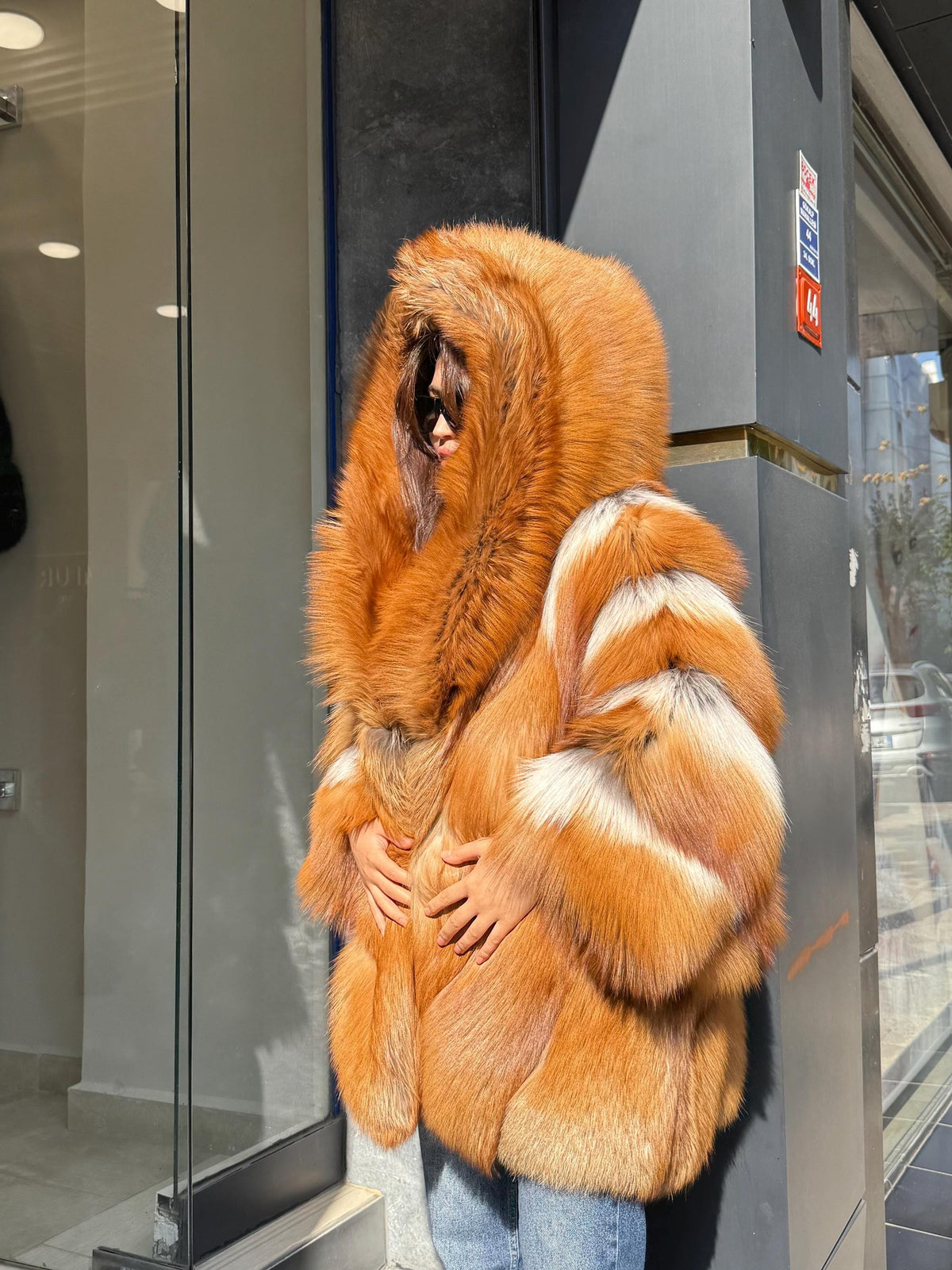 Women’s Golden Red Fox Fur Jacket - Luxury Winter Hooded Gold Fox Fur Cape