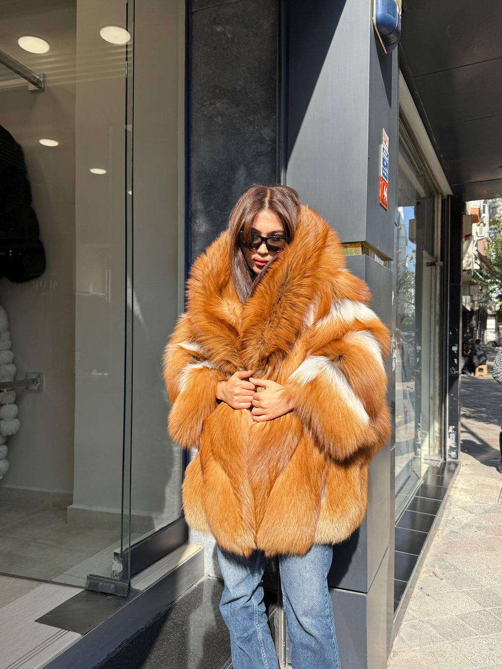 Women’s Golden Red Fox Fur Jacket - Luxury Winter Hooded Gold Fox Fur Cape
