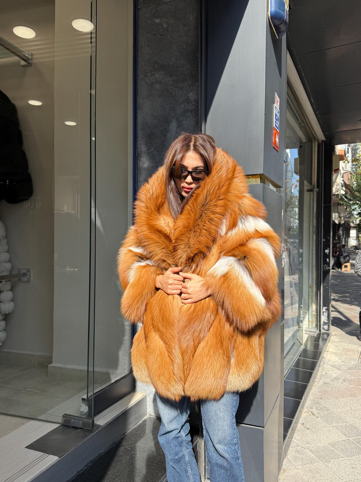 Women’s Golden Red Fox Fur Jacket - Luxury Winter Hooded Gold Fox Fur Cape