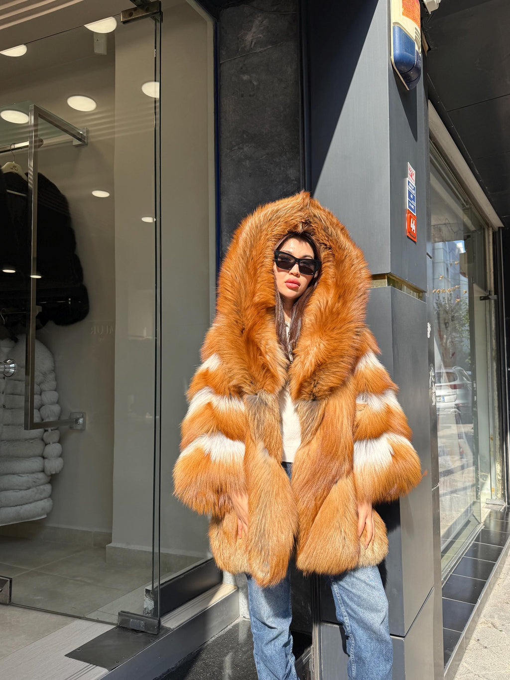 Women’s Golden Red Fox Fur Jacket - Luxury Winter Hooded Gold Fox Fur Cape