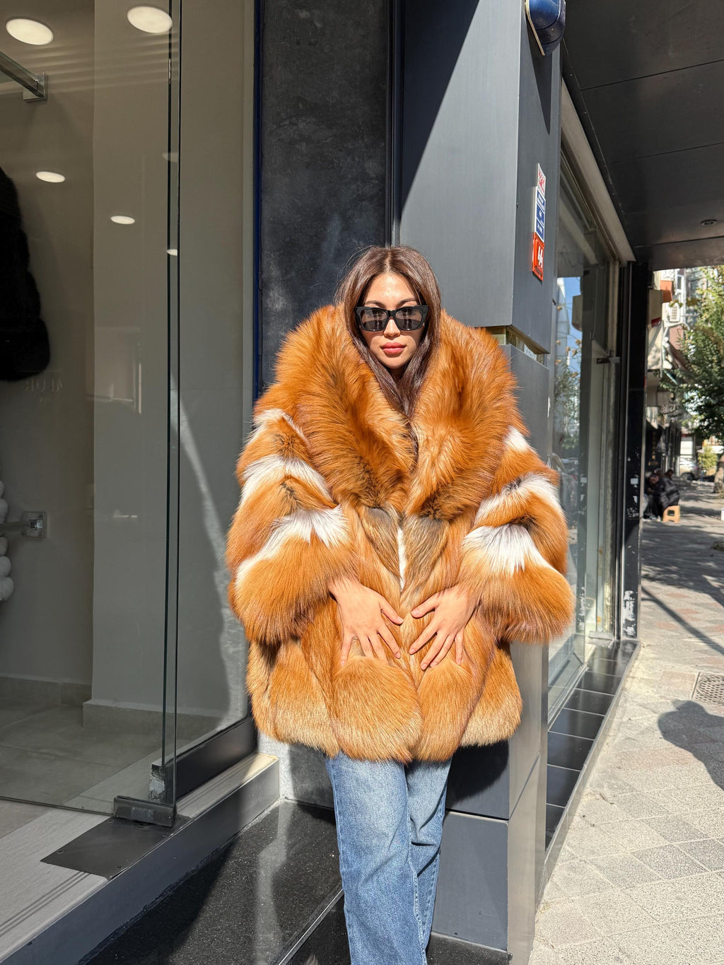 Women’s Golden Red Fox Fur Jacket - Luxury Winter Hooded Gold Fox Fur Cape