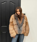 Handmade Golden Fox Fur Jacket, Women Short Winter Frost Fur Coat