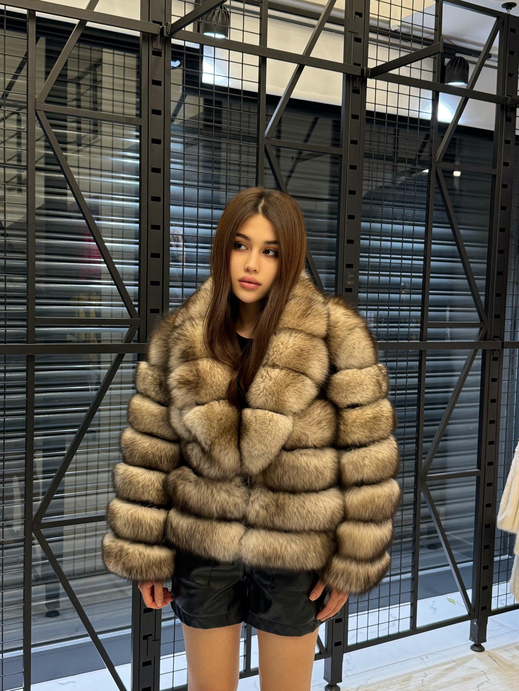 Beige Fox Fur Jacket: Women’s Handmade Short Soft Fur Coat