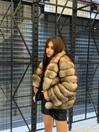 Beige Fox Fur Jacket: Women’s Handmade Short Soft Fur Coat
