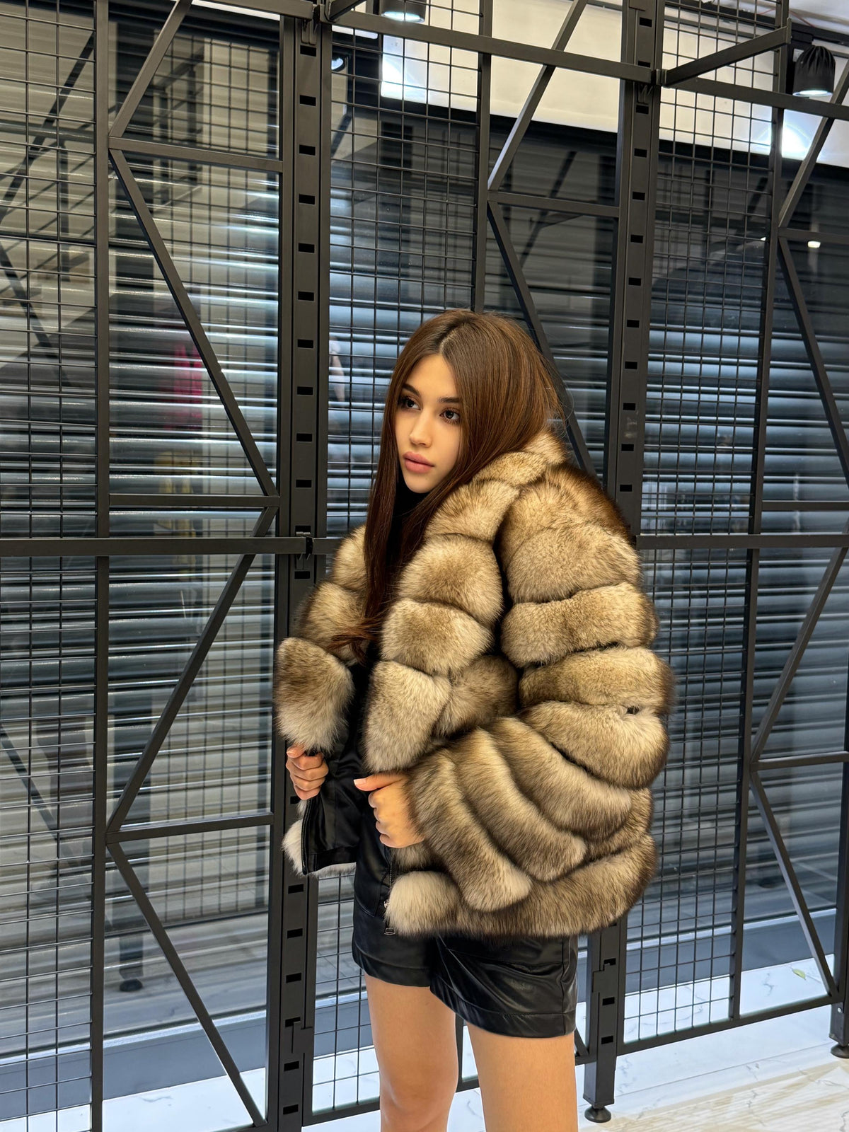 Beige Fox Fur Jacket: Women’s Handmade Short Soft Fur Coat