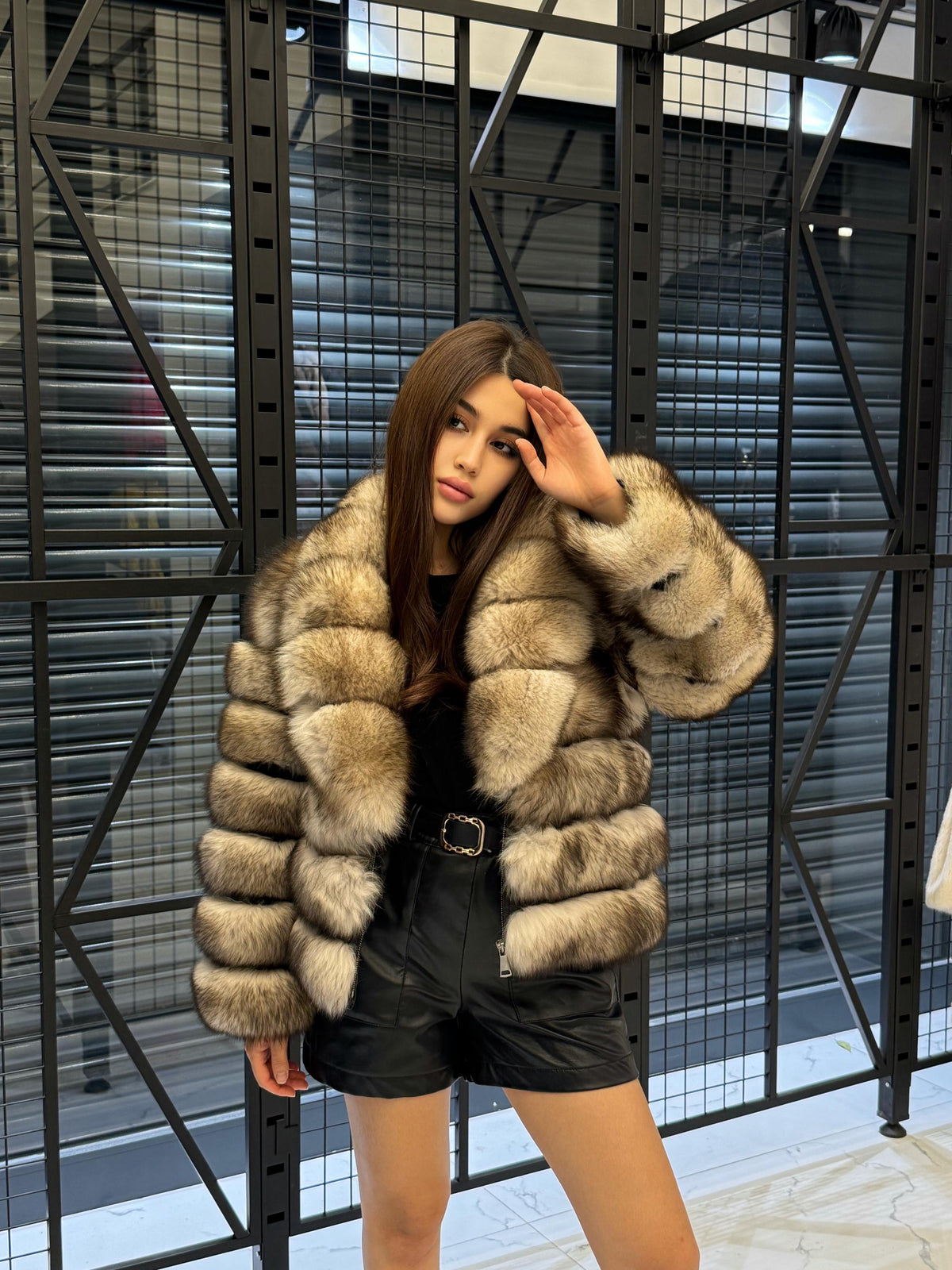 Beige Fox Fur Jacket: Women’s Handmade Short Soft Fur Coat
