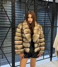 Beige Fox Fur Jacket: Women’s Handmade Short Soft Fur Coat