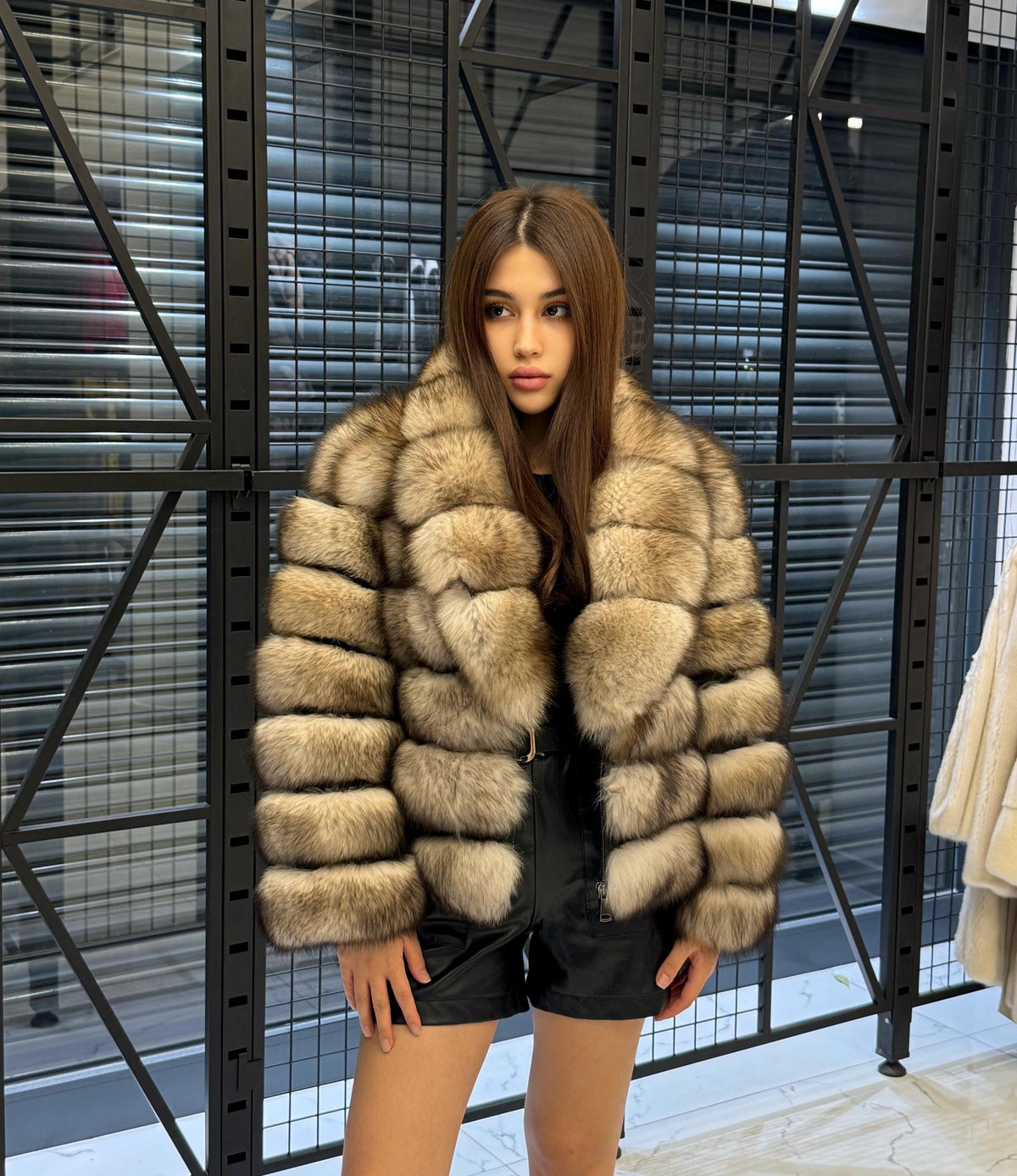 Beige Fox Fur Jacket: Women’s Handmade Short Soft Fur Coat
