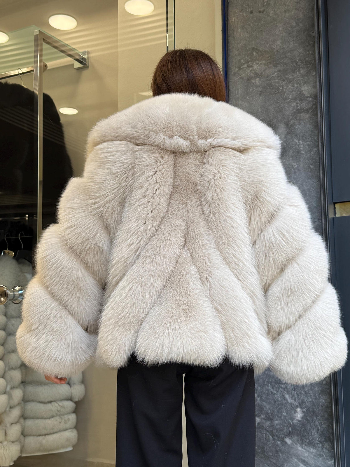 Beige Fox Fur Jacket: Women’s Handmade Short Fur Coat