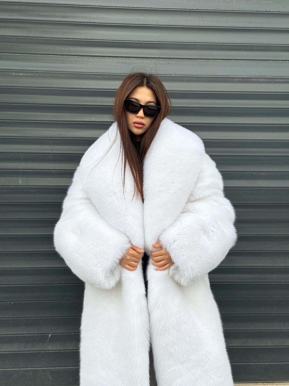Long Shadow White Fox Fur Coat, Unisex Luxury Winter Fur Jacket