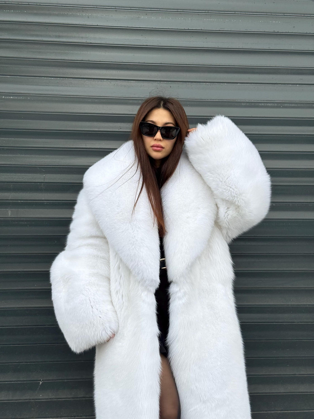 Long Shadow White Fox Fur Coat, Unisex Luxury Winter Fur Jacket