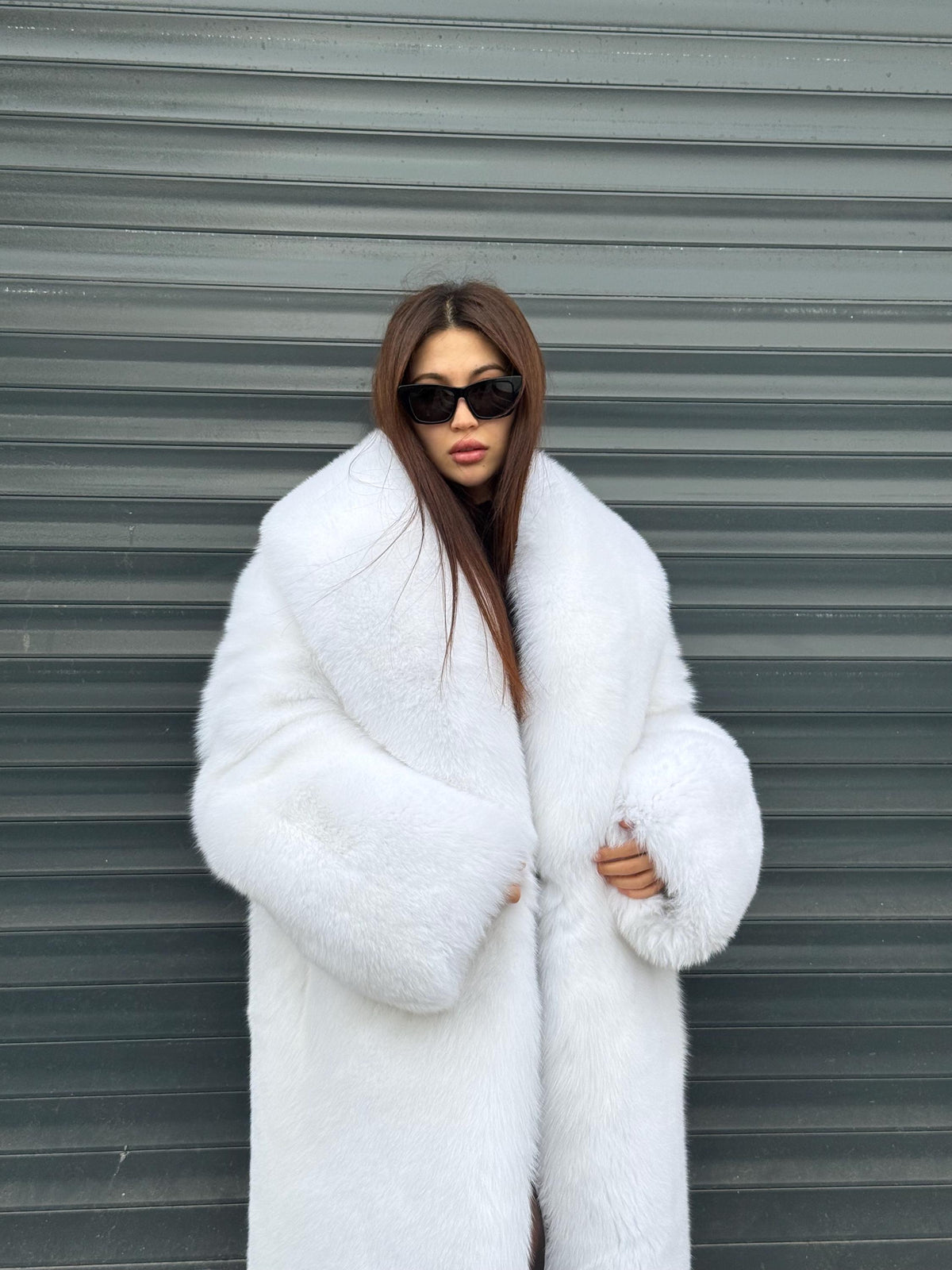 Long Shadow White Fox Fur Coat, Unisex Luxury Winter Fur Jacket