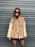 Beige Short Zibellino Alpaca Wool Jacket, Short Front Faux Mink Fur Coat