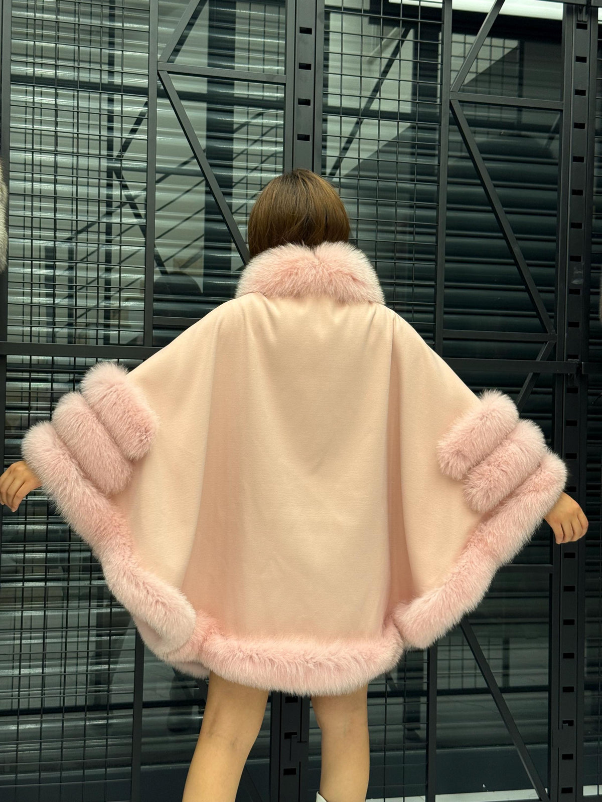 Pink Cashmere Cape With Fur Trim, Women’s Plus Size Fox Fur Jacket