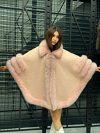 Pink Cashmere Cape With Fur Trim, Women’s Plus Size Fox Fur Jacket