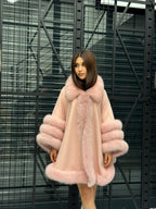 Pink Cashmere Cape With Fur Trim, Women’s Plus Size Fox Fur Jacket