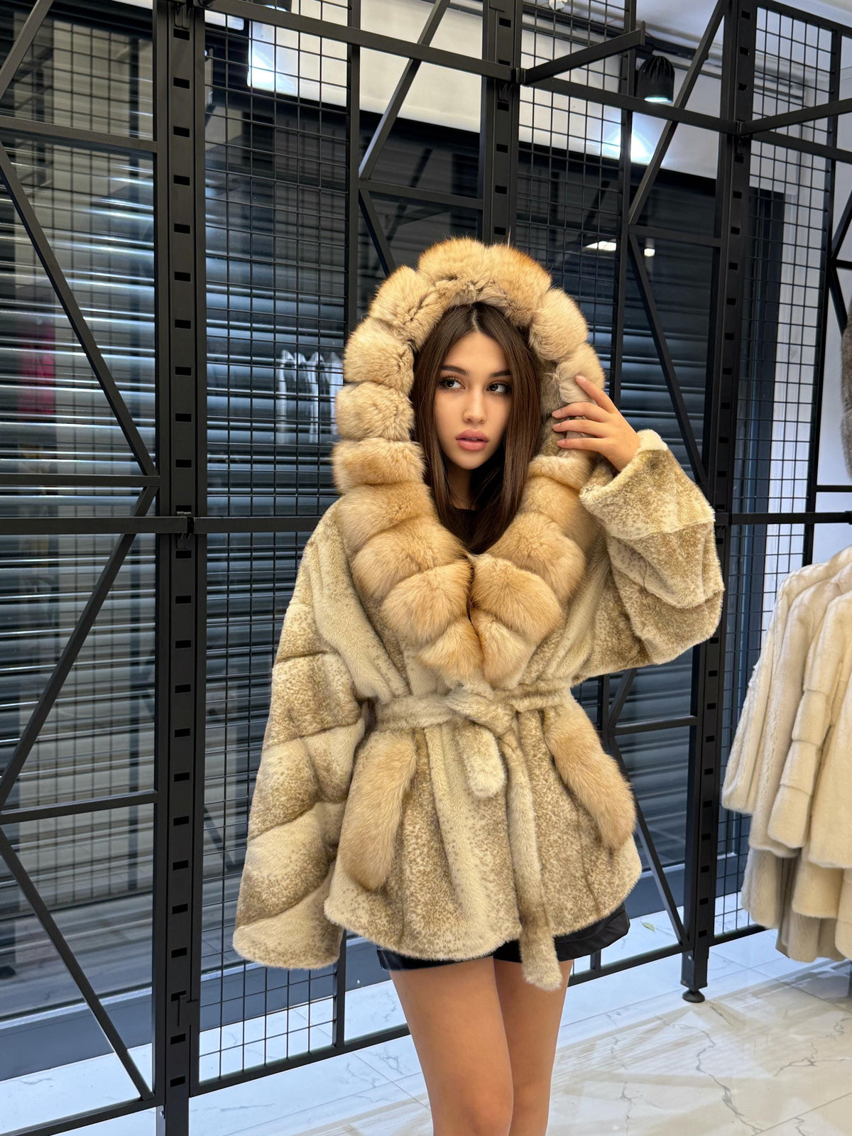 Beige Faux Mink Fur Cape, Collar Fox Fur Jacket..- Women Fox Fur Jacket..- Fox Fur Jacket