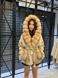 Beige Faux Mink Fur Cape, Collar Fox Fur Jacket..- Women Fox Fur Jacket..- Fox Fur Jacket