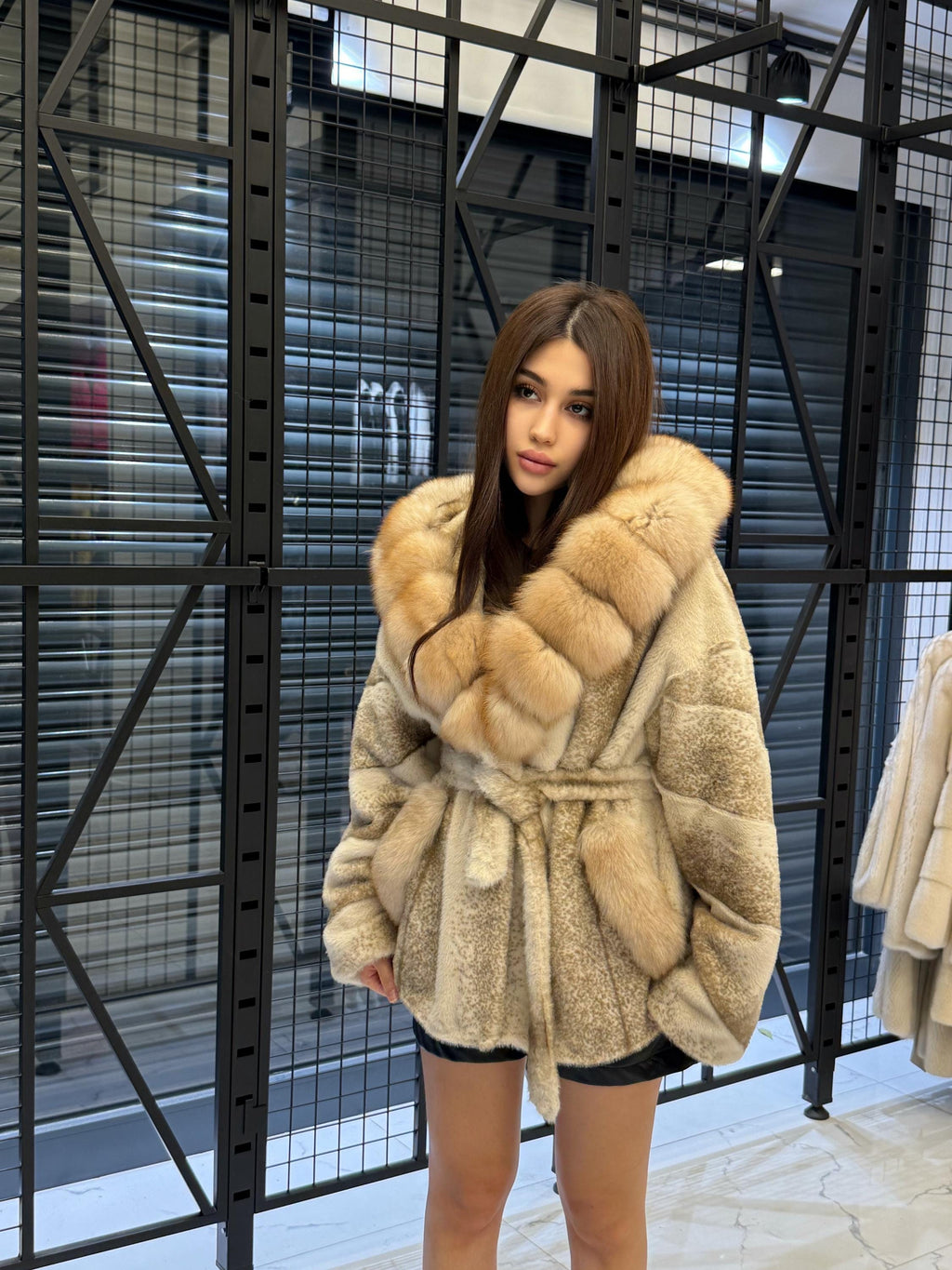 Beige Faux Mink Fur Cape, Collar Fox Fur Jacket..- Women Fox Fur Jacket..- Fox Fur Jacket