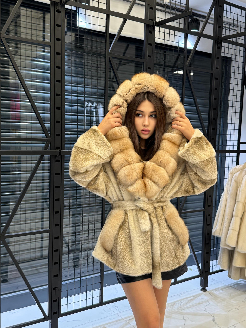 Beige Faux Mink Fur Cape, Collar Fox Fur Jacket..- Women Fox Fur Jacket..- Fox Fur Jacket