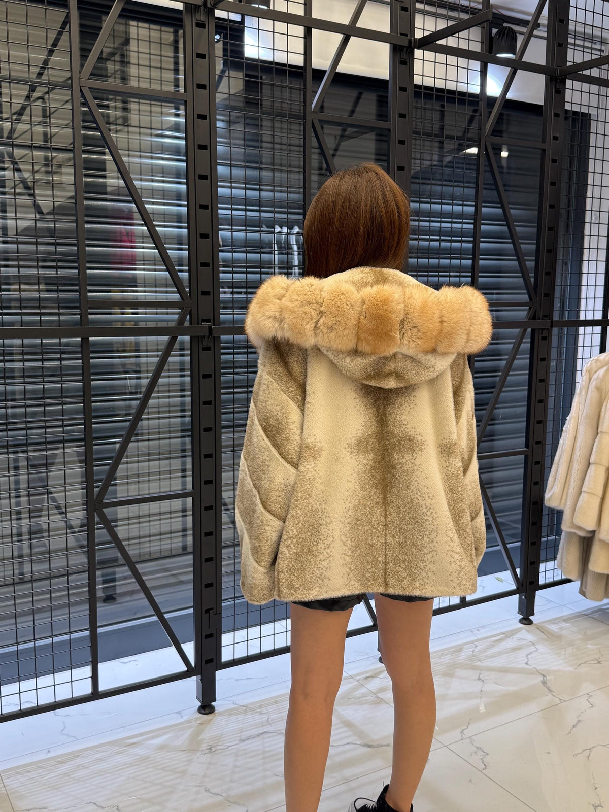 Beige Faux Mink Fur Cape, Collar Fox Fur Jacket..- Women Fox Fur Jacket..- Fox Fur Jacket