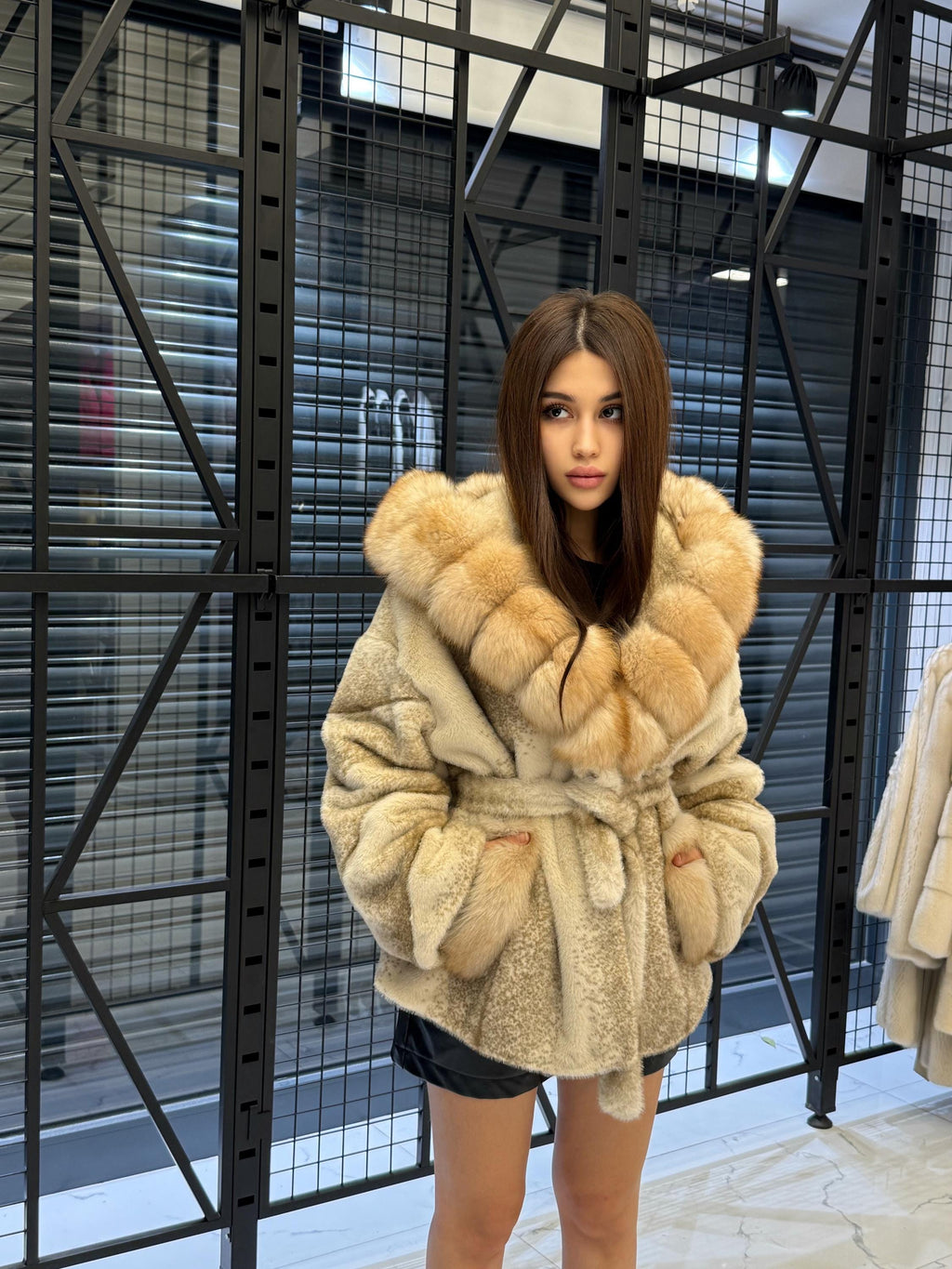 Beige Faux Mink Fur Cape, Collar Fox Fur Jacket..- Women Fox Fur Jacket..- Fox Fur Jacket