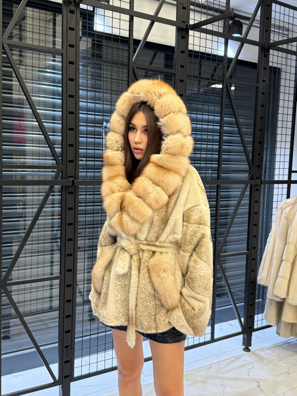 Beige Faux Mink Fur Cape, Collar Fox Fur Jacket..- Women Fox Fur Jacket..- Fox Fur Jacket