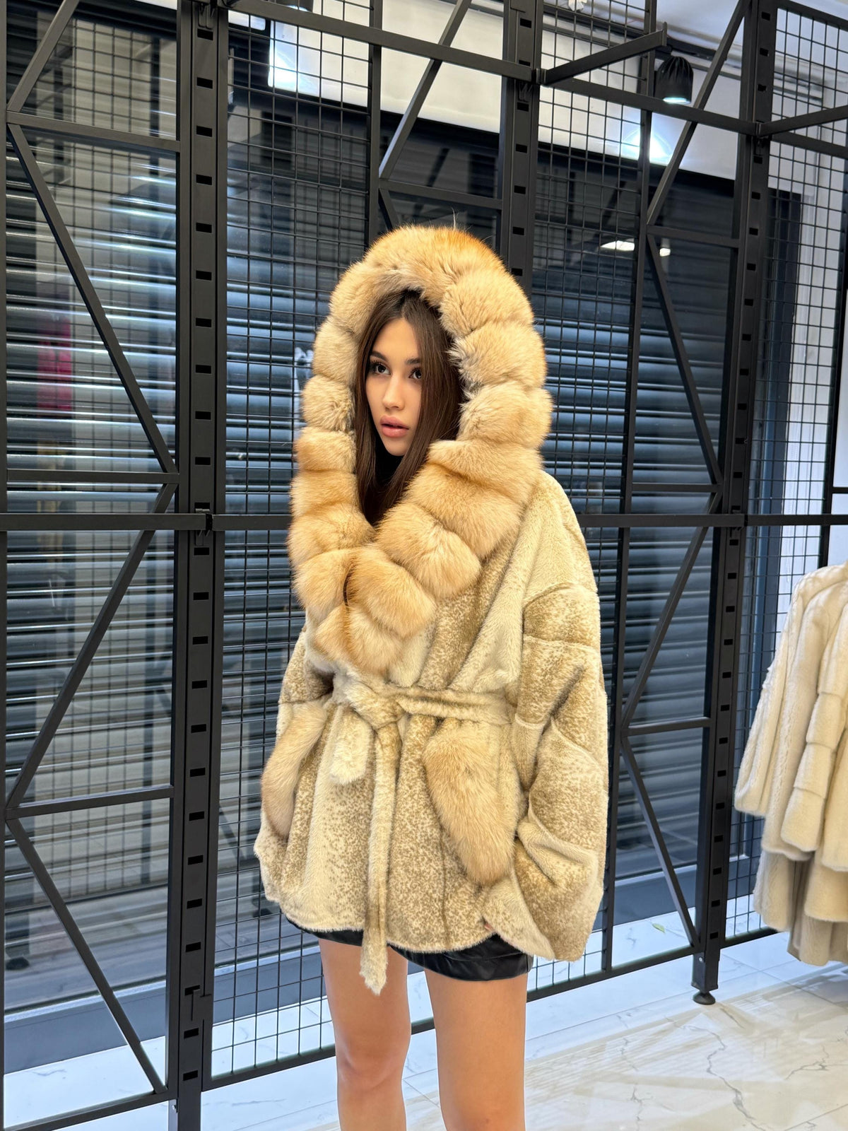 Beige Faux Mink Fur Cape, Collar Fox Fur Jacket..- Women Fox Fur Jacket..- Fox Fur Jacket