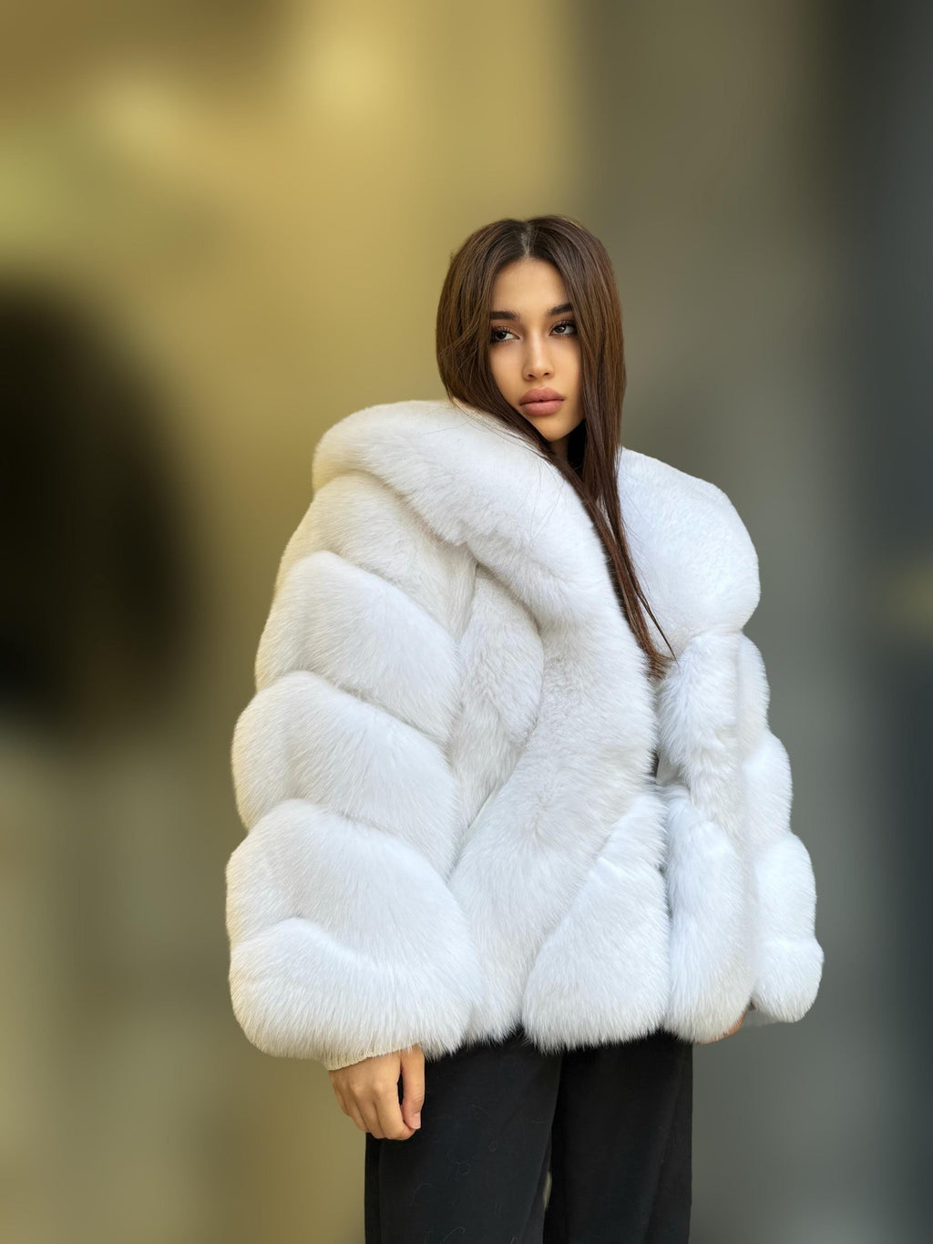 Shadow White Fox Fur Jacket, Handmade Short Fur Coat