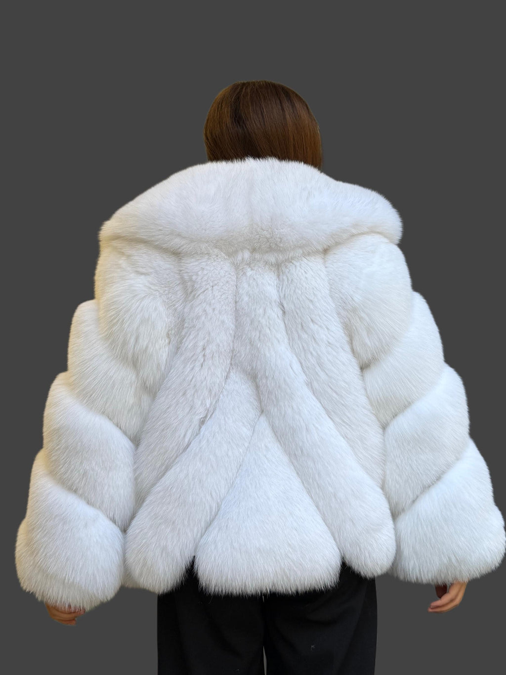 Shadow White Fox Fur Jacket, Handmade Short Fur Coat