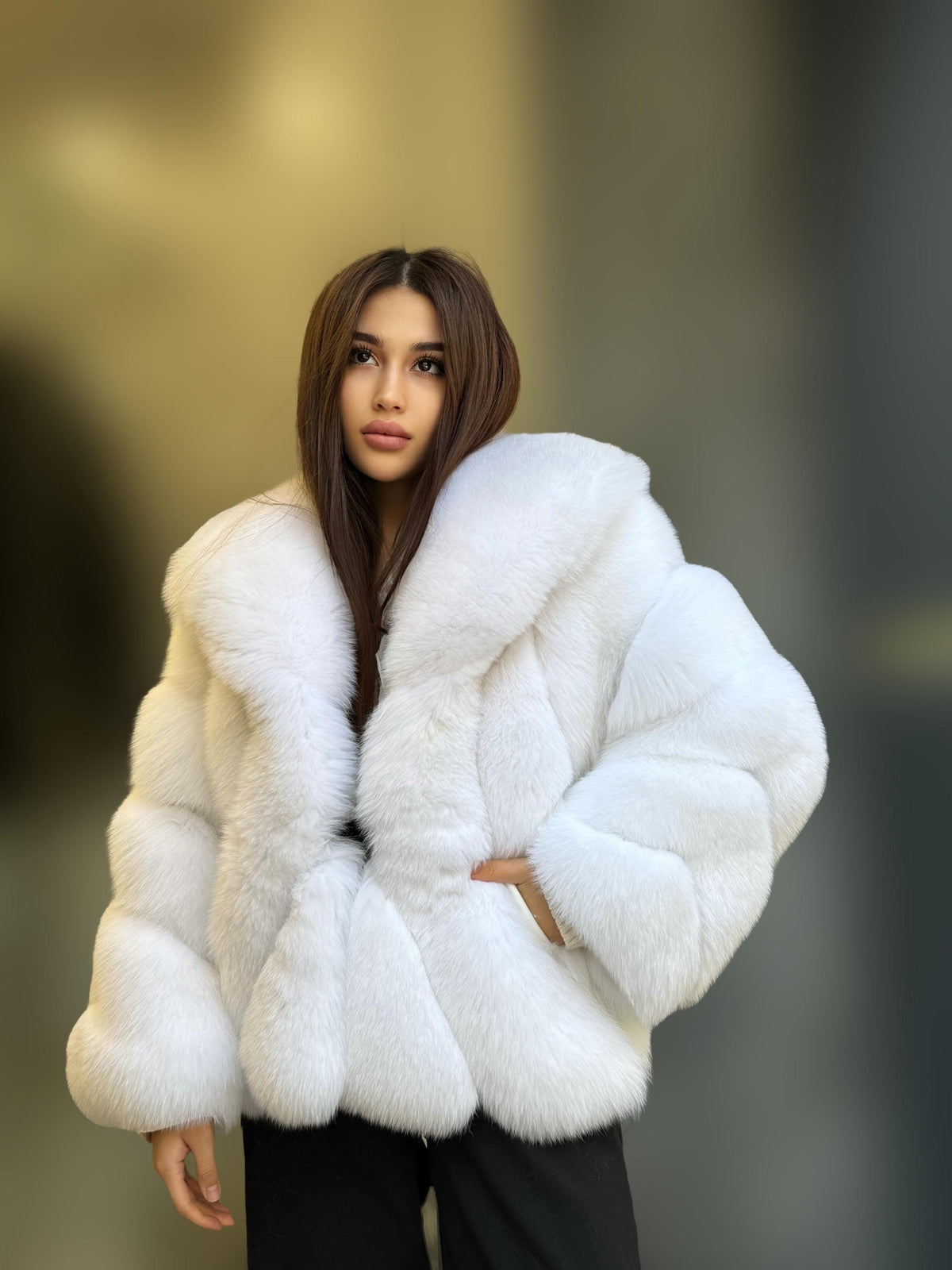 Shadow White Fox Fur Jacket, Handmade Short Fur Coat