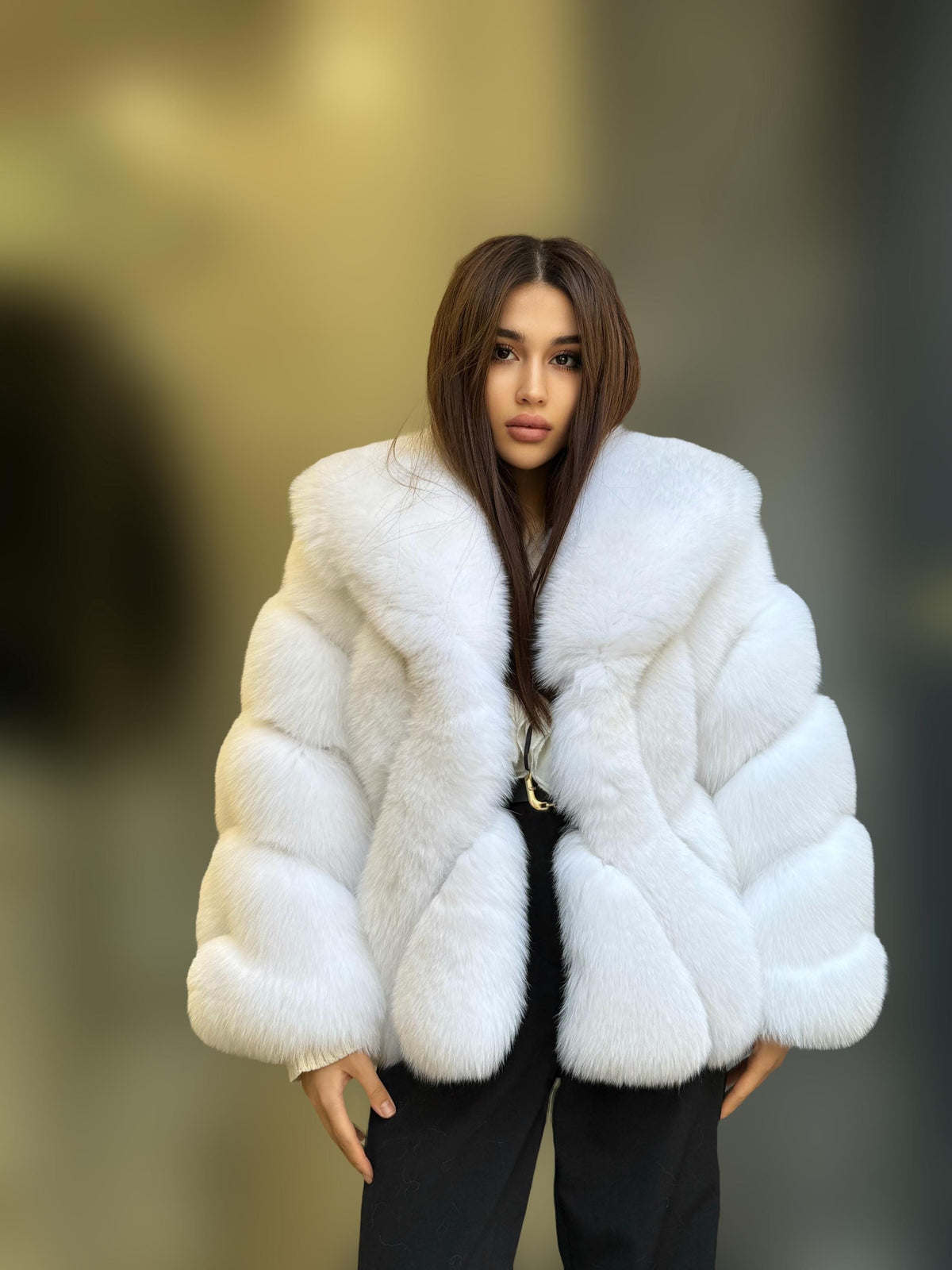 Shadow White Fox Fur Jacket, Handmade Short Fur Coat
